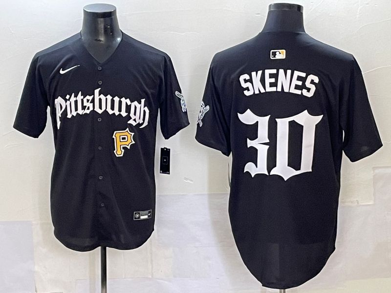 Men 2025 Pittsburgh Pirates #30 Skenes Black Five generations Joint Name Nike MLB Jersey style 11